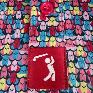 Bogey Bros Golf Polo Mens M Pink Blue Bikini Print Short Sleeve Performance